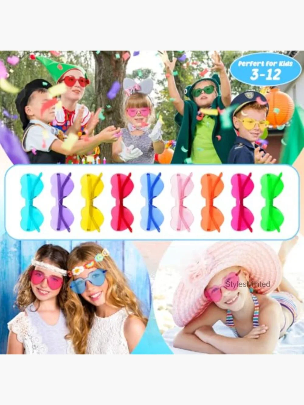 24-Pack Heart/Star Shaped Kids Rimless Party Sunglasses